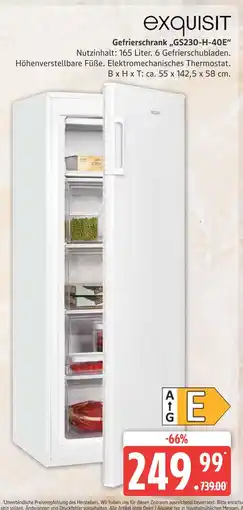 Marktkauf Exquisit gefrierschrank gs230-h-40e Angebot