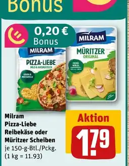 REWE Milram pizza-liebe reibekäse Angebot