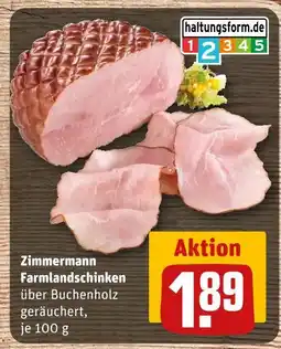 REWE Zimmermann farmlandschinken über buchenholz geräuchert Angebot