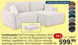ROLLER Funktionssofa stoff cord beige Angebot