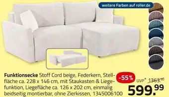 ROLLER Funktionssofa stoff cord beige Angebot