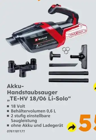 Globus Baumarkt Einhell akku-handstaubsauger te-hv 18/06 li-solo Angebot