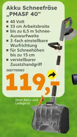 Globus Baumarkt Akku schneefräse pmasf 40 Angebot