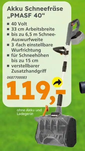 Globus Baumarkt Akku schneefräse pmasf 40 Angebot
