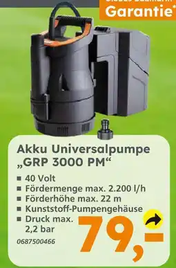 Globus Baumarkt Akku universalpumpe grp 3000 pm Angebot