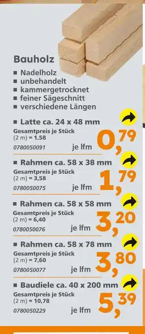 Globus Baumarkt Latte ca. 24 x 48 mm Angebot