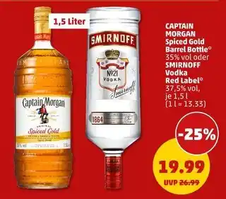 PENNY Captain morgan oder smirnoff spiced gold barrel bottle oder vodka red label Angebot