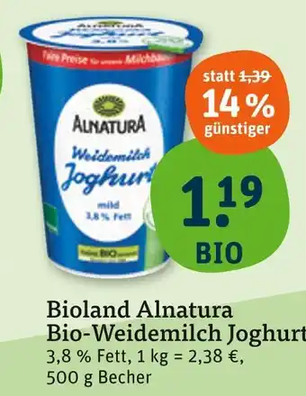 tegut Alnatura bio-weidemilch joghurt Angebot