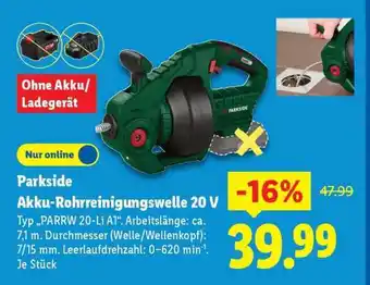 Lidl PARKSIDE Akku-Rohrreinigungswelle 20 V Angebot