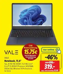 Lidl VALE Notebook, 15,6 Angebot