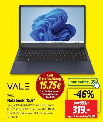 Lidl VALE Notebook, 15,6 Angebot