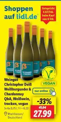 Lidl Weingut Christopher Deiß Weißburgunder & Chardonnay QbA, Weißwein, trocken, vegan Angebot