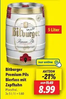 Lidl Bitburger Premium Pils Bierfass mit Zapfhahn Angebot