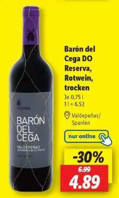 Lidl Barón del Cega DO Reserva, Rotwein, trocken Angebot