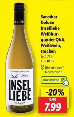 Lidl Sansibar Deluxe Inselliebe Weißburgunder QbA, Weißwein, trocken Angebot