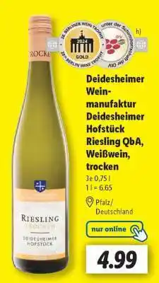 Lidl Deidesheimer Weinmanufaktur Deidesheimer Hofstück Riesling QbA, Weißwein, trocken Angebot