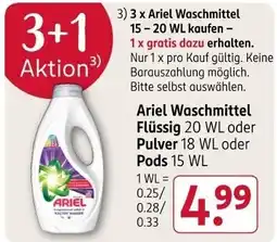 Rossmann Ariel Waschmittel Flüssig 20 WL oder Pulver 18 WL oder Pods 15 WL Angebot