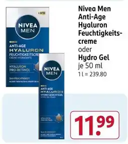 Rossmann Nivea Men Anti-Age Hyaluron Feuchtigkeits- creme oder Hydro Gel Angebot