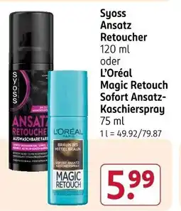 Rossmann Syoss Ansatz Retoucher oder L'Oréal Magic Retouch Sofort Ansatz- Kaschierspray Angebot