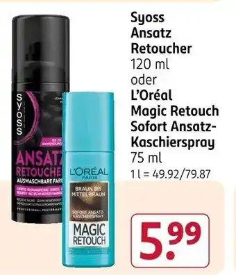 Rossmann Syoss Ansatz Retoucher oder L'Oréal Magic Retouch Sofort Ansatz- Kaschierspray Angebot