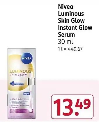 Rossmann Nivea Luminous Skin Glow Instant Glow Serum Angebot