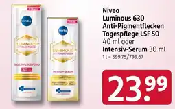 Rossmann Nivea Luminous 630 Anti-Pigmentflecken Tagespflege LSF 50 oder Intensiv-Serum Angebot