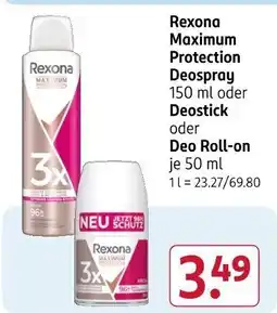 Rossmann Rexona Maximum Protection Deospray 150 ml oder Deostick oder Deo Roll-on Angebot