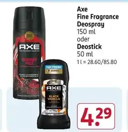 Rossmann Axe Fine Fragrance Deospray oder Deostick Angebot