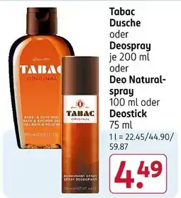 Rossmann Tabac Dusche oder Deospray oder Deo Natural- spray oder Deostick Angebot