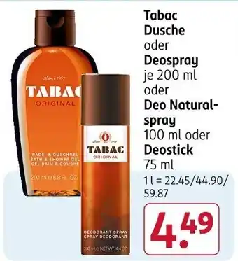 Rossmann Tabac Dusche oder Deospray oder Deo Natural- spray oder Deostick Angebot