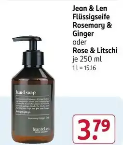 Rossmann Jean & Len Flüssigseife Rosemary & Ginger oder Rose & Litschi Angebot