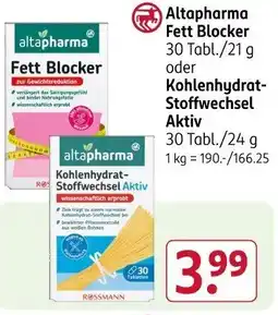 Rossmann Altapharma Fett Blocker 30 Tabl. oder Kohlenhydrat- Stoffwechsel Aktiv Angebot