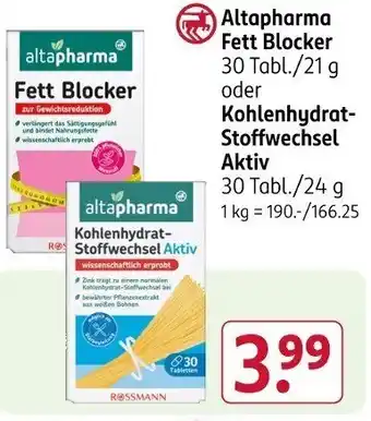 Rossmann Altapharma Fett Blocker 30 Tabl. oder Kohlenhydrat- Stoffwechsel Aktiv Angebot