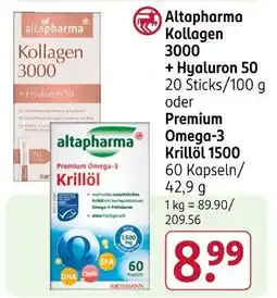 Rossmann Altapharma Kollagen 3000 + Hyaluron 50 20 Sticks oder Premium Omega-3 Krillöl 1500 Angebot
