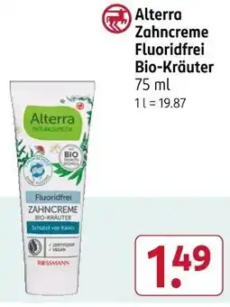 Rossmann Alterra Zahncreme Fluoridfrei Bio-Kräuter Angebot