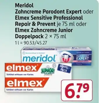 Rossmann Meridol Zahncreme Parodont Expert oder Elmex Sensitive Professional Repair & Prevent Angebot