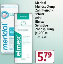 Rossmann Meridol Mundspülung Zahnfleisch- schutz oder Elmex Sensitive Zahnspülung Angebot