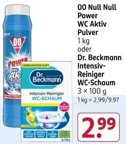 Rossmann Null Null Power WC Aktiv Pulver oder Dr. Beckmann Intensiv- Reiniger WC-Schaum Angebot