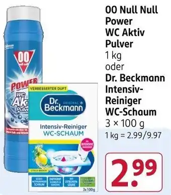 Rossmann Null Null Power WC Aktiv Pulver oder Dr. Beckmann Intensiv- Reiniger WC-Schaum Angebot