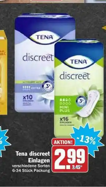 Hit Tena Discreet Einlagen Angebot