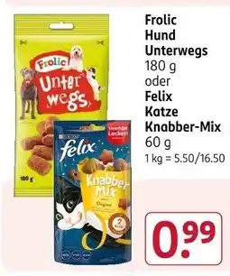 Rossmann Frolic Hund Unterwegs oder Felix Katze Knabber-Mix Angebot