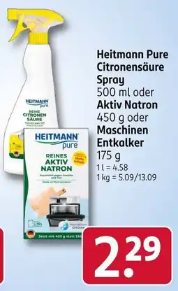 Rossmann Heitmann Pure Citronensäure Spray oder Aktiv Natron oder oder Maschinen Entkalker Angebot