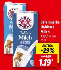 Lidl Bärenmarke haltbare milch 3,8% fett Angebot