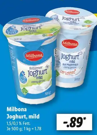Lidl Milbona joghurt mild 1,5% fett Angebot