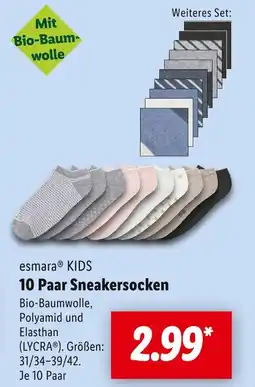 Lidl Esmara kids 10 paar sneakersocken Angebot