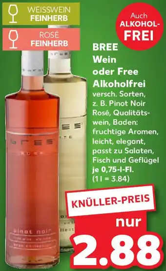 Kaufland BREE Wein oder Free Alkoholfrei Angebot