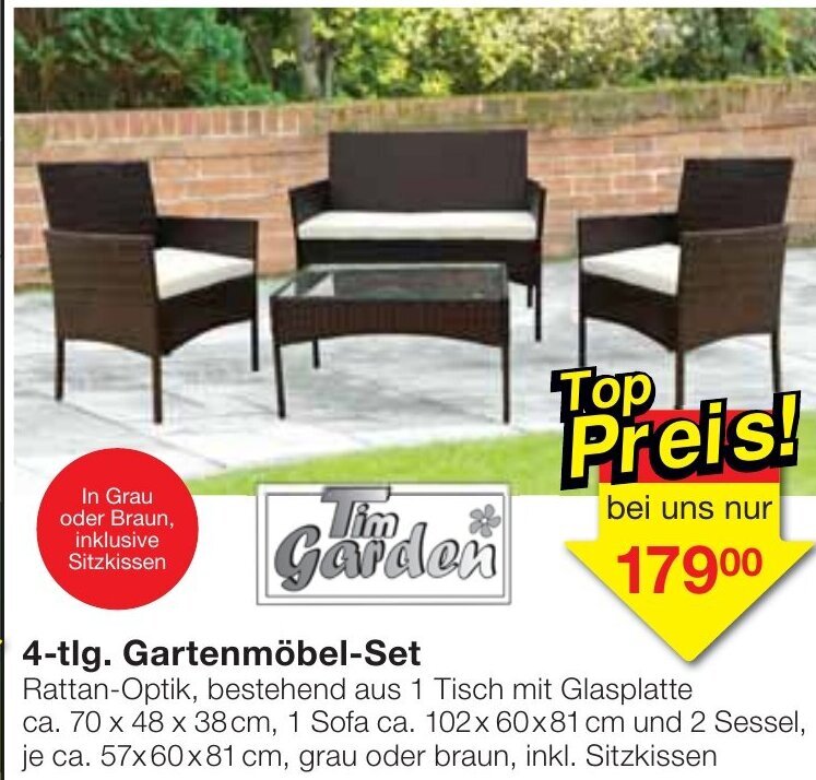 4 tlg. Gartenmöbel Set Angebot bei Jawoll