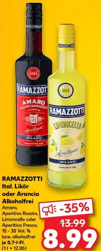 Kaufland RAMAZZOTTI Ital. Likör oder Arancia Alkoholfrei Angebot