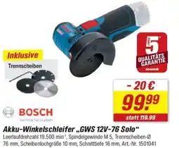 toom Baumarkt BOSCH Akku-Winkelschleifer,,GWS 12V-76 Solo" Angebot