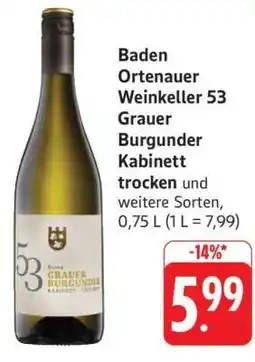 Edeka Baden Ortenauer Weinkeller 53 Grauer Burgunder Kabinett trocken Angebot